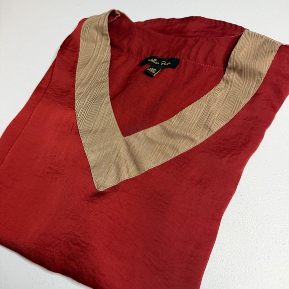 Melissa Paige Tops - Melissa Paige Blouse Red Polyester V-Neck Contrast Trim Casual Chic S